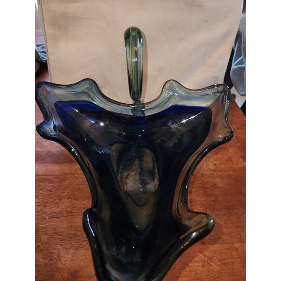 Swan Swirl Bowl/Dish Centerpiece Vintage Blue/Orange Art Glass Large - Picture 5 of 11